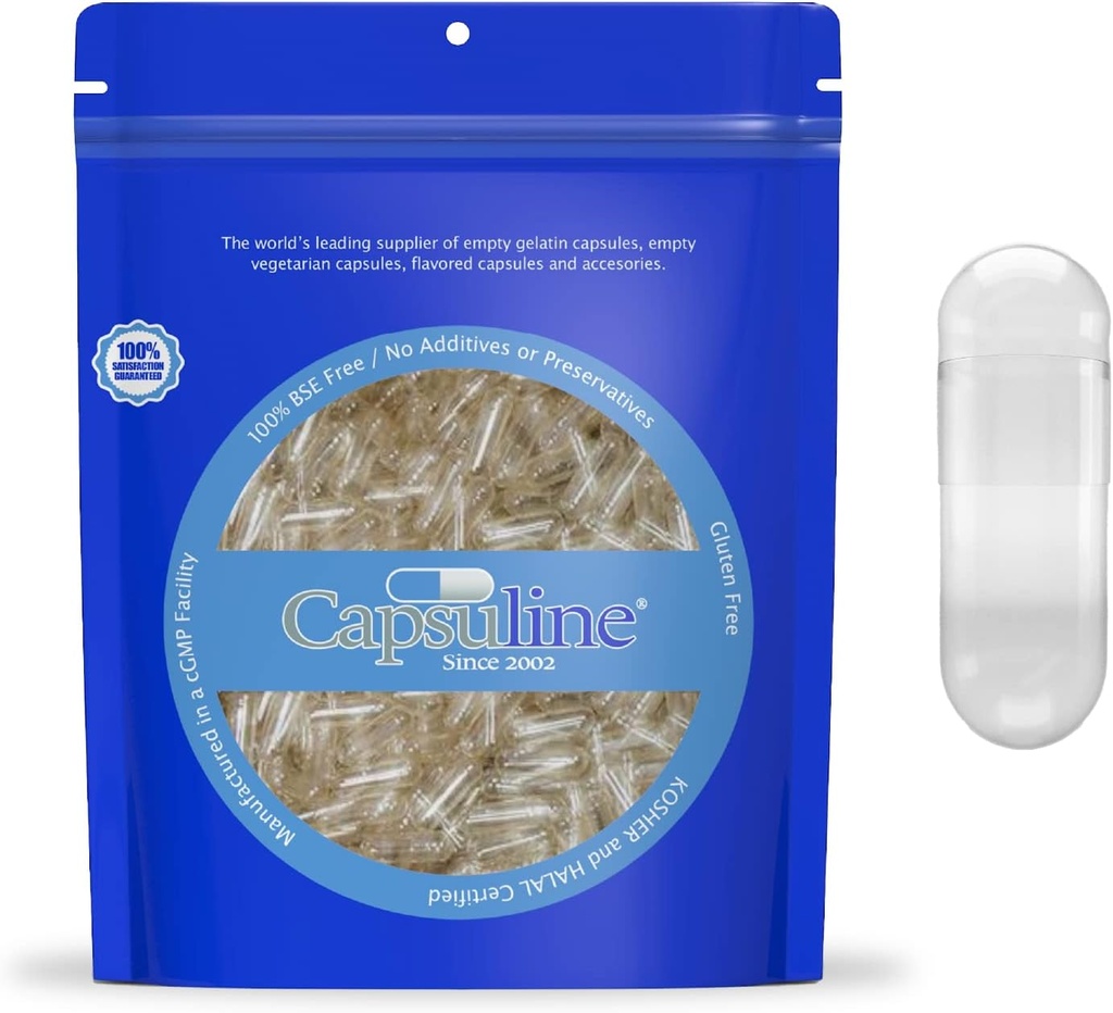 Capsuline Rozmiar 000 - Przezroczysty pusty Vegan kapsułki - 5000 Hrabia - Pusty Veggie Pill kapsułki - DIY Vegetable Capsule Napełnianie - Puste Czapki - Kosher i Halal Certified - Nie- GMO Certified
