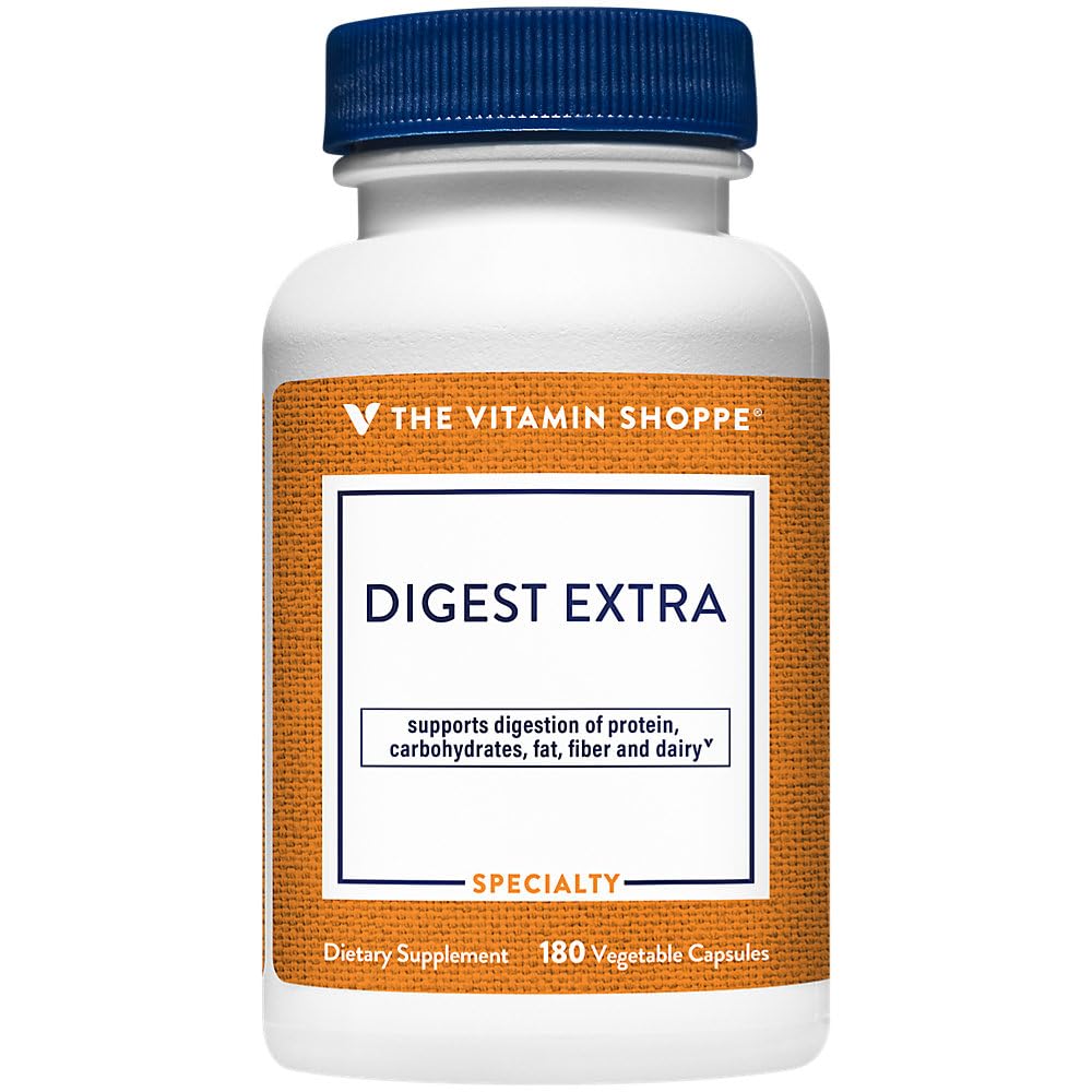 Witamina Shoppe Digestive Enzymes- Kompleksowa receptura na tłuszcze, węglowodany i trawienie białka - Pomaga gluten i mleczny rozbiór i wspiera wchłanianie odżywcze (180 Kapsułki roślinne)
