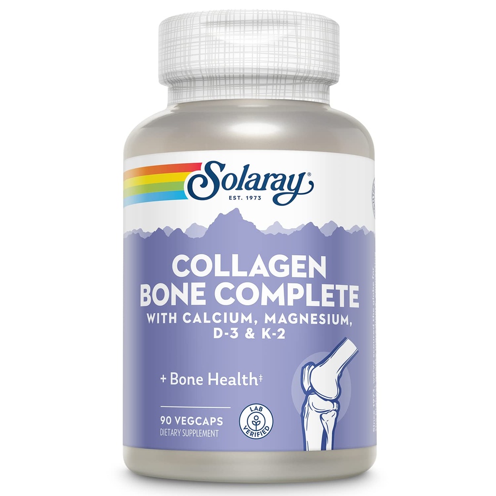 Solaray Collagen Bone Complete - Marine Collagen Capsules with Calcium, Magnesium, & Vitamin D3 for Women & Men, Bone Strength & Health Support - 90 Capsules