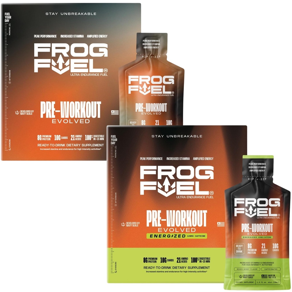 Paliwo żaba Ultra & Ultra Energized Pre Workout Rundle z 1500mg Beta Alanine, Electrolytes 8g Białko Nano- hydrolizowane Kolagen trawy, 10 g Węglowodany, Berry, 1.2 oz Pakiety, 48 Pack