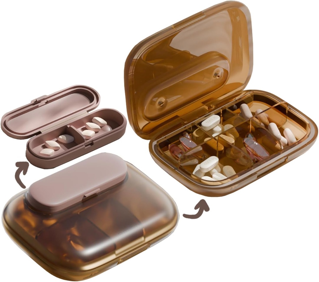 MURRI & MURRDI Travel Pill Organizator, 6 Komory Mały pojemnik na pióro, Codzienne Pill Box do przechowywania witamin, Przenośny pióro Case for Pocket Purse Medicine Organizer Oddzielny Kawa G