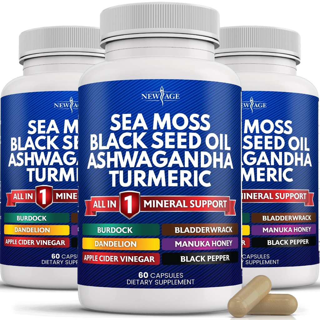 NOWY ROK Krzemionka morska Moss, olej z nasion czarny, Ashwagandha, Turmeric, Bladderwrack, Burdock - z Manuka, Honey Dandelion, ACV Black Pepper Gluten Free