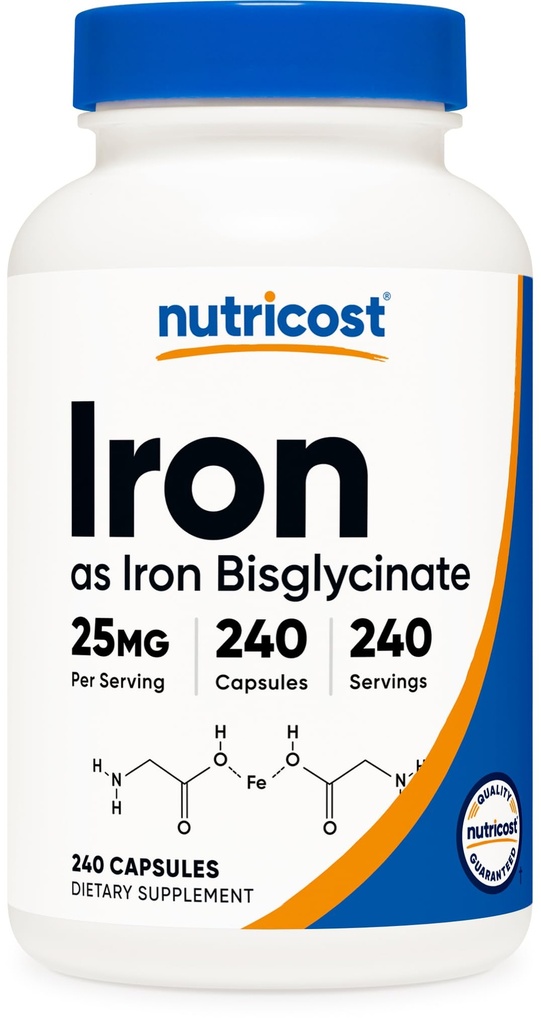 Nutricost Żelaza Bisglicynian Suplement (25 mg) 240 Kapsułki - z Żelaza Bisglicynian Chelatu - Non-GMO & Gluten- Free