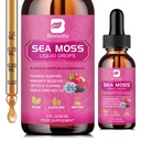 Sea Moss płynne krople - Organic Black Seed Oil Irish Sea Moss Gel z Burdock Root, Bladderwrack, Elderberry, Witamina C, D3, 6X Stronger Seamoss Gel for Digestive, Hair Health - Wegan