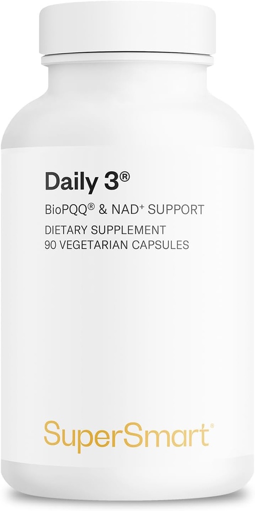 Supersmart Daily3 + Bio PQQ (All- in- One Formula) - Multiwitamina dla kobiet i mężczyzn - 45 Zasadnicze składniki odżywcze: 124; Non- GMO & Gluten- Free 124; 1 Miesiąc dostaw - 90 Kapsułki wegetariańskie
