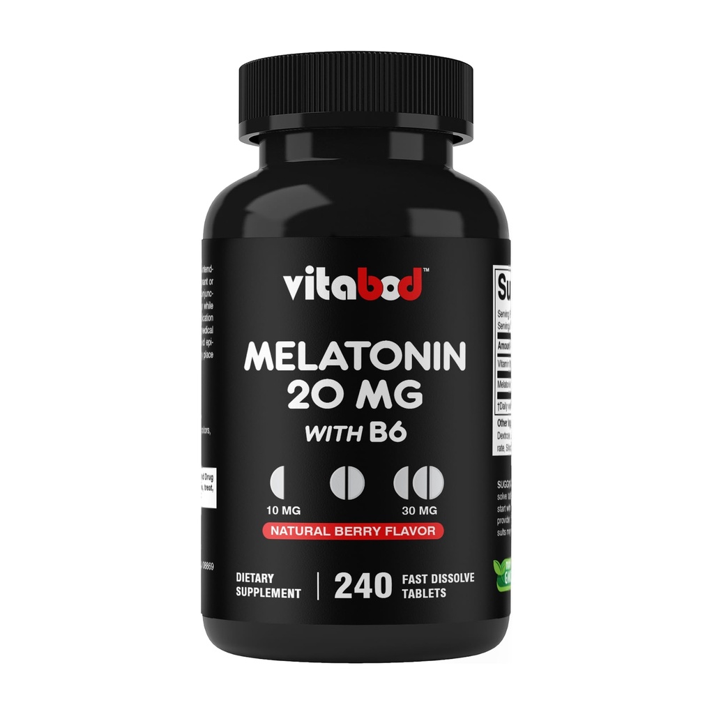 Witabod Melatonina 20 mg - 240 Szybko Rozpuścić tabletki - Beznarkotykowy - Naturalny Jagodowy Flavor - Wegetarianin, Non-GMO, Gluten Free 240 Count (Pack of 1) (240 Count (Pack of 1))