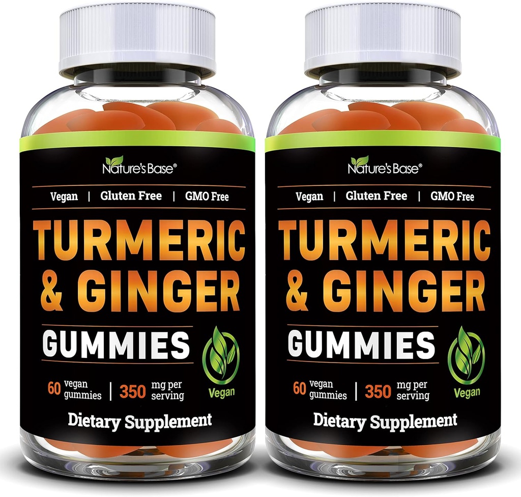 Naturalne Gummeje Turmerowe i Ginger dla dorosłych (2 opakowania) - Tumeryczne Kurkumina Suplement do wsparcia wspólnego zdrowia i wsparcia immunologicznego - 120 Gummeje wegańskie