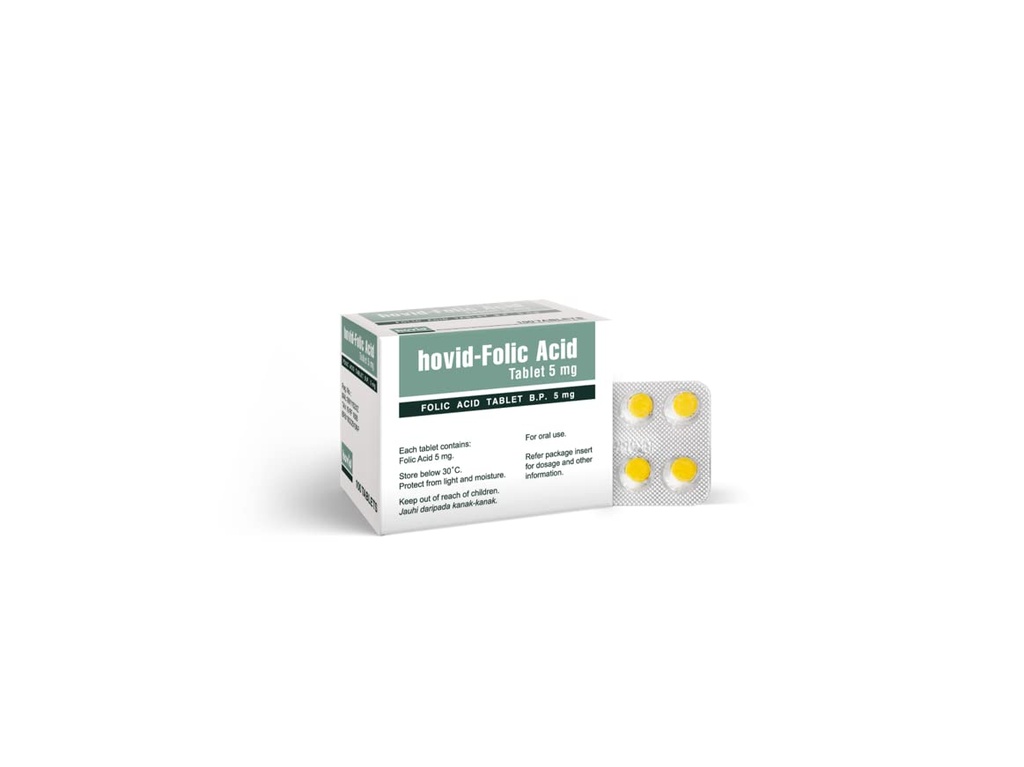 HOVID Kwas foliowy 5Mg 100 tabletek (opakowanie po 3 pudełka po 100 tabletek)