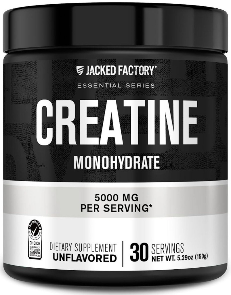 Jacked Factory Stwórczy jednowodny proszek 150g - 5g Codzienny suplement dla stworzeń dla mężczyzn i kobiet, Przyjazny weganom, Trzydniowy test party - 30 Sług, Unflavored