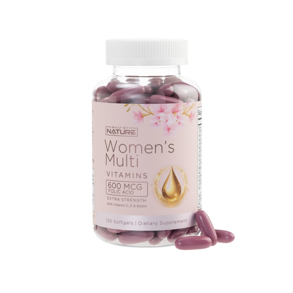 Zbudowany przez przyrodę Witaminy dla Kobiet - Kompletne Daily Multivitamin Suplement z A, B, C, D, E, Żelazo, Wapń, Magnez i Minerały - Wellness & Immune Health Support - 120 Softgels