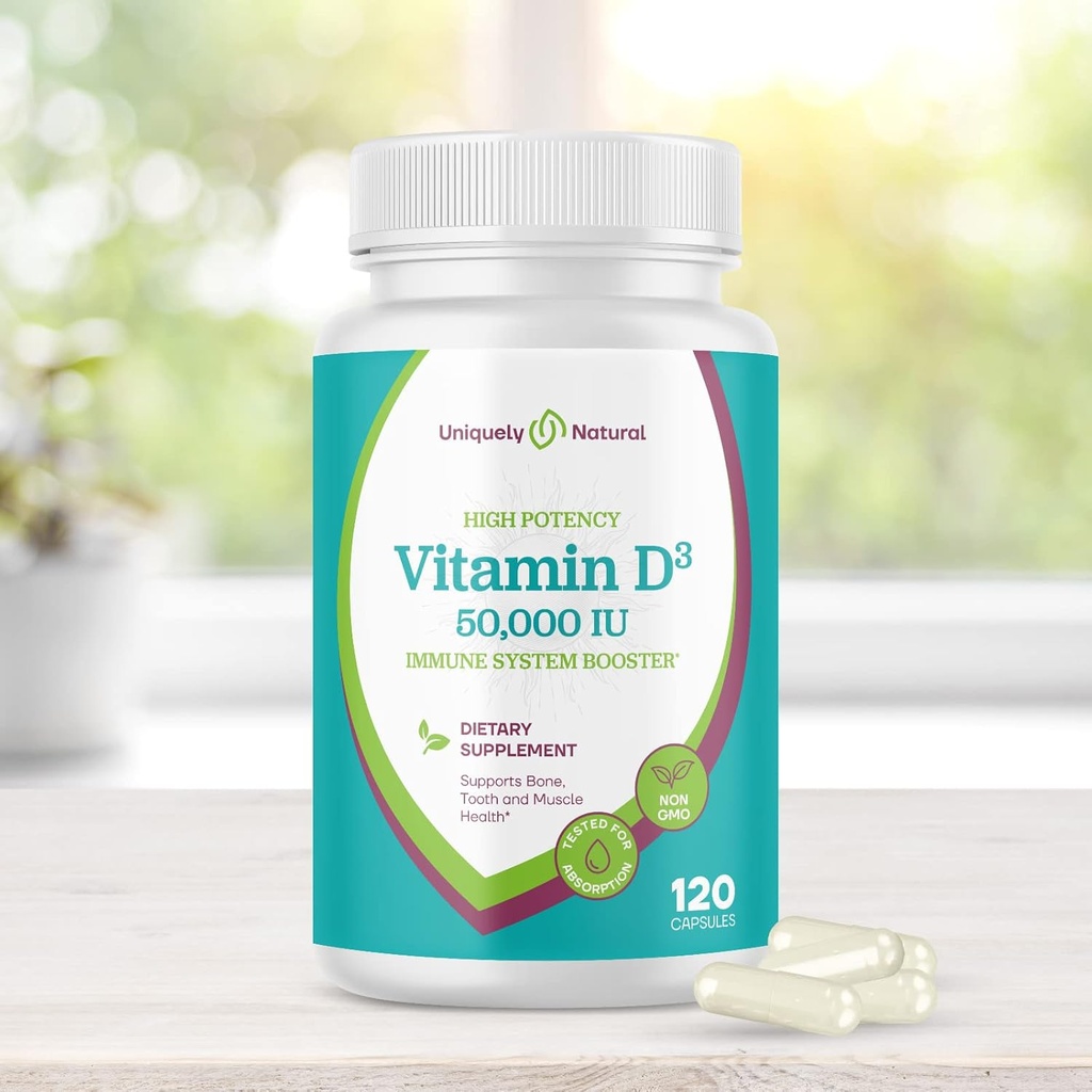 Witamina D3 50 000 j.m. 125µg kapsułki - 120 Organic Weekly Supplements, Non-GMO Gluten Free Pills, dla silnych kości, Zęby, Wsparcie immunologiczne - Made in USA