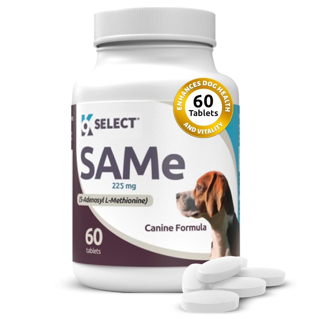 K9 Wybrać SAM- e dla psów: 225mg, 60 tabletek Aktywny S- Adenozylo- L- Metionina Suplement do wątroby - Kognitive i Joint Health Nutrition dla średnich i dużych psów - Ten sam Dog Liver Nutritional Supplement