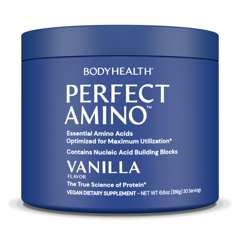 BodyHealth PerfectAmino Proszek - BCAA i EAA Proszek do ćwiczeń przed i po - Amino Acid Energy Drink dla mężczyzn i kobiet do wsparcia Lean Muscle and Recovery - Vanilla - 30 Służenia