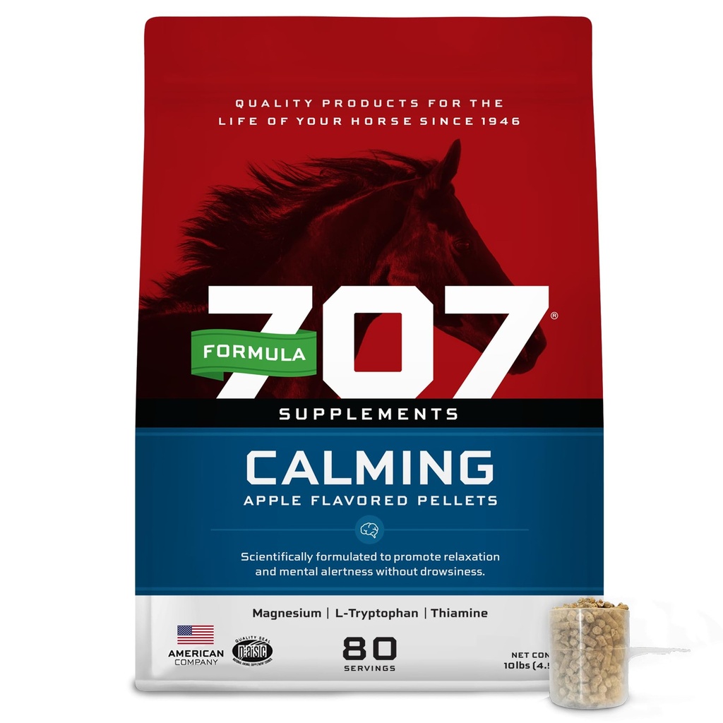 Formuła 707 Uspokojenie Equine Supplement 10 lb Bag - 80 Służenia - Relief lękowy i Zwiększona ostrość dla koni - L- Tryptofan, Tiamina i Magnez
