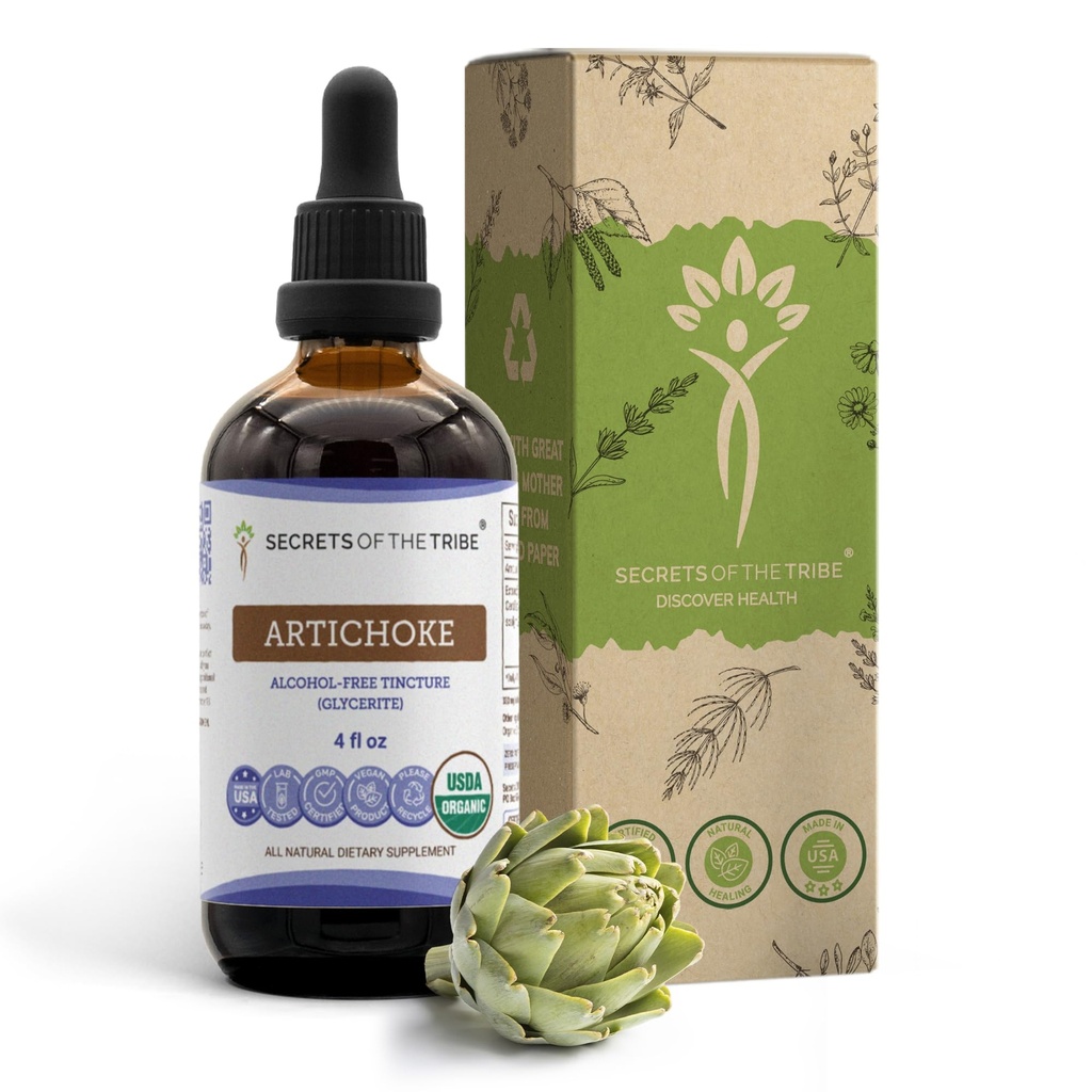 Secrets of the Tribe Artiduck USDA Organic Equipment 124; Alcohol- Free Extract, High- Potency Herbal Drops Equipment 124; Made from 100% Certified Organic Artichock (Cynara scolymus) Dried Leaf 4 oz