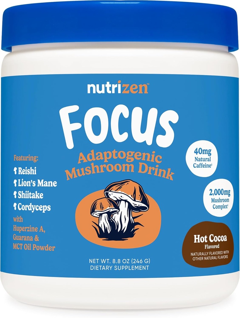Nutricost Nutricozen AM Focus Adaptogenetic Mushroom Drink (Hot Cocoa Flavored) 30 Słupki - Obejmuje Reishi, Lwie grzyba, Shiitake, Cordyceps