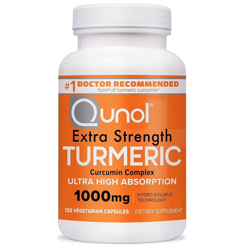 Qunol Turmeric Curcumin Supplement, Turmeric 1000mg With Ultra High Absorption, Joint Supplement, Extra Strength Turmeric Capsules, 2 Month Supply, 120 Count (Pack of 1)