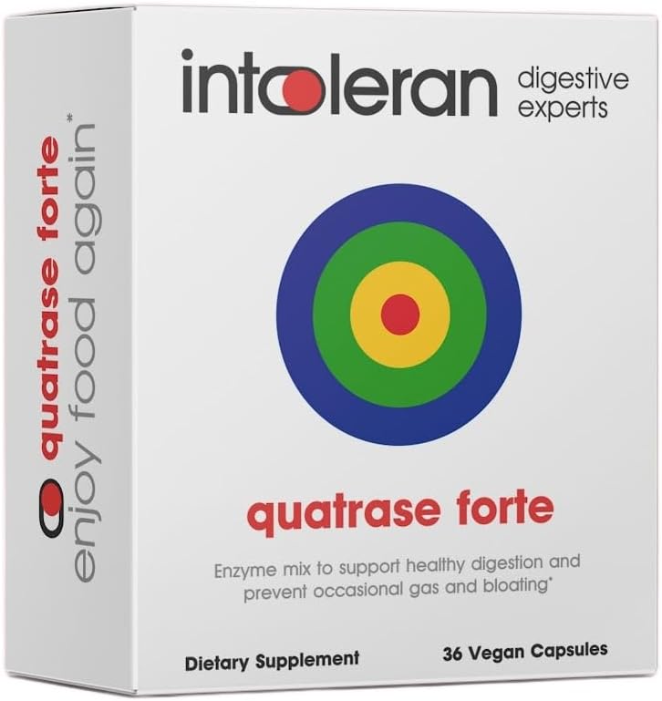 Intolerann Quatrase Forte Digestive Enzymes - 36 Kapsułek Influensation 124; Wysokodozowany suplement dla FODMAP Intolerancja 124; Pomaga Digest Laktoza i złożone węglowodany * 124; Pure & Vegan Influensation 124; Niski FODMAP