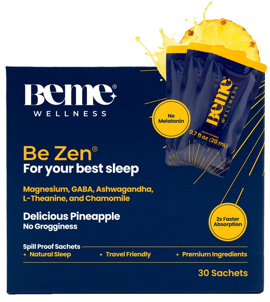 BeMe BeZen Sleep Assistance Supplement Natural Without Melatonin - 2X Wchłanianie niż pigułki - Pomoc snu dla dorosłych z magnezu, Ashwagandha, Rumianek, L- Theanine & GABA - Pyszny ananas