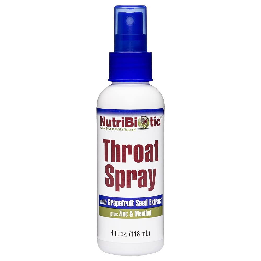 Nutric Biotic - Throat Spray z GSE, 4 Fl. Oz 124; Delikatne i kojące ból gardła Wsparcie z grejpfrutowy Seed Extract, Cynk & Menthol Between 124; Alkohol wolny i nieleczony
