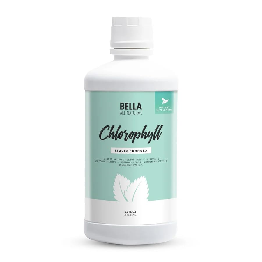 Bella All Natural Liquid Chlorophyll Drops Anti- Aging 124; Zwiększona energia 124; Równowaga hormonalna 124; Przeciwciała trądzik, Miętowy Flavor 60ml