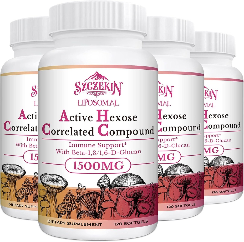 1500mg Liposomal Active Hexose Corerelated Supplement, 480 Soft żele Beta- Glukany z naturalnym Mushroom Extract, System immunologiczny, Wątroba Funkcje, Zachowanie T- Cell & Killer Cell Aktywność