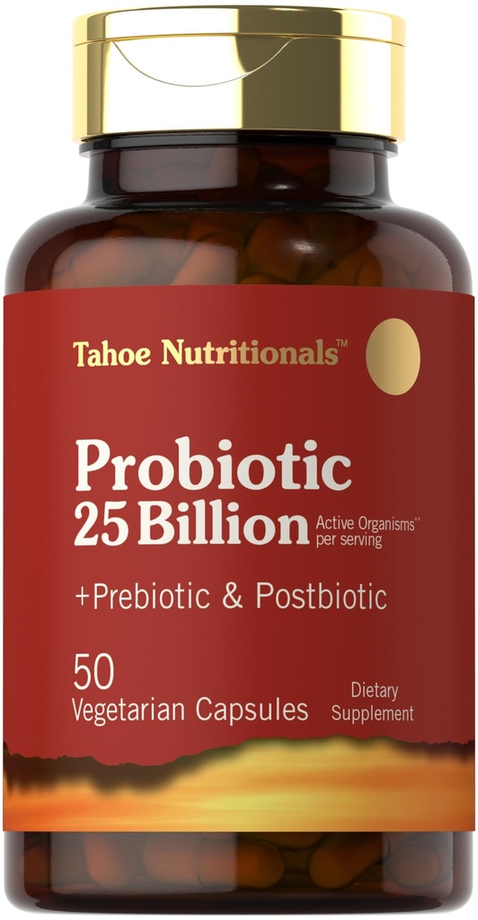 Tahoe Nutritionals Prebiotyczne, Probiotyczne i Postbiotyczne 124; 25 Miliard CFU 124; 50 Tabletki proszkowe 124; Mężczyźni i Kobiety Digestive Health 124; Suplement wegetariański i nieGMO