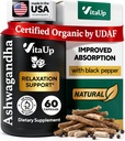 Ashwagandha kapsułki 1310mg z Black Pepper - USA Made Ashwagandha Suplementy do wsparcia relaksacyjnego, Normalne funkcje kognitywne i zrównoważone poziomy energii - 60 Czapki