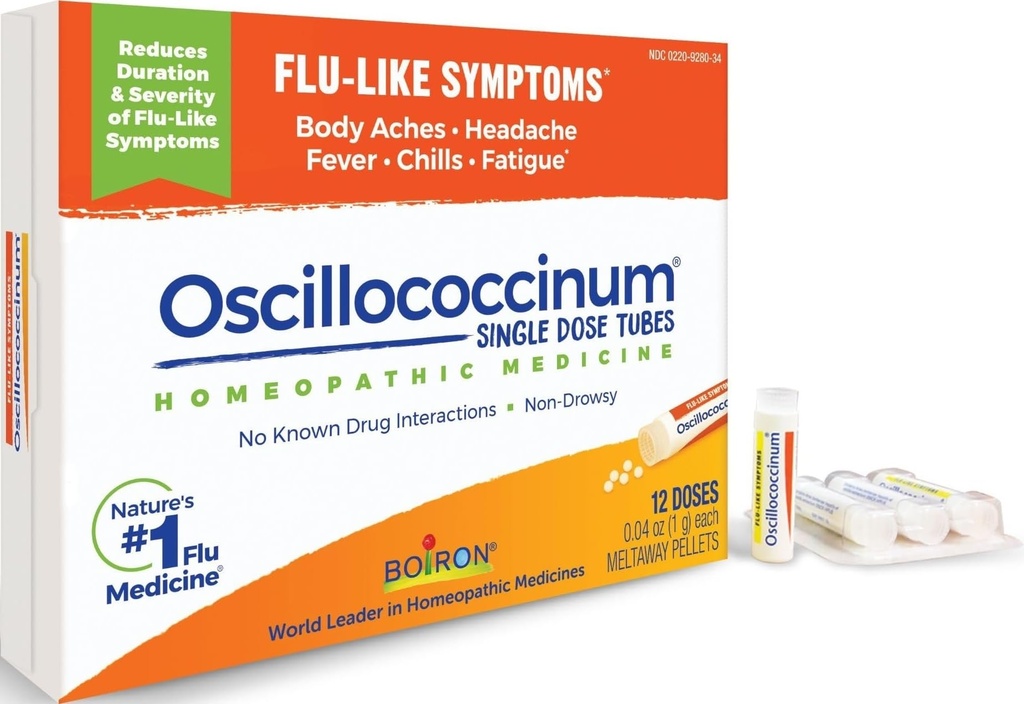 Boiron Oscillococcinum for Relief from Flu-Like Symptoms of Body Aches, Headache, Fever, Chills, and Fatigue - 12 Doses | For Flu-Like Symptoms of Body Aches, Headache, Fever, Chills, and Fatigue. Size: 12 Doses.