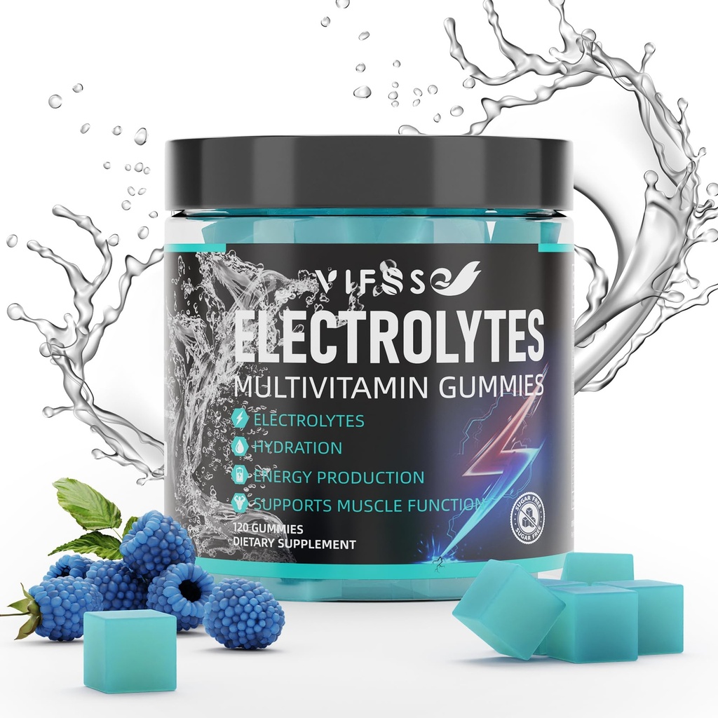 Elektrolity Gummies No Sugar, 120 Gummeje Electrolyte Chewable z 6 Elektrolity dla biegaczy i Endurance Sports, Odświeżające Blue Malina, Nawadnianie Elektrolity Chews, 1 Pack