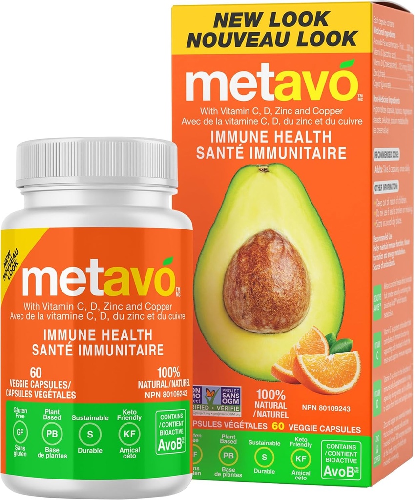 Metavo Immune Health - Natural Immune Supplement Supplement, Esential Cynk Suplementy dla mężczyzn i kobiet wzbogacone witaminą C, D & Copper, 60 Kapsułki wegańskie, 30 Służenia