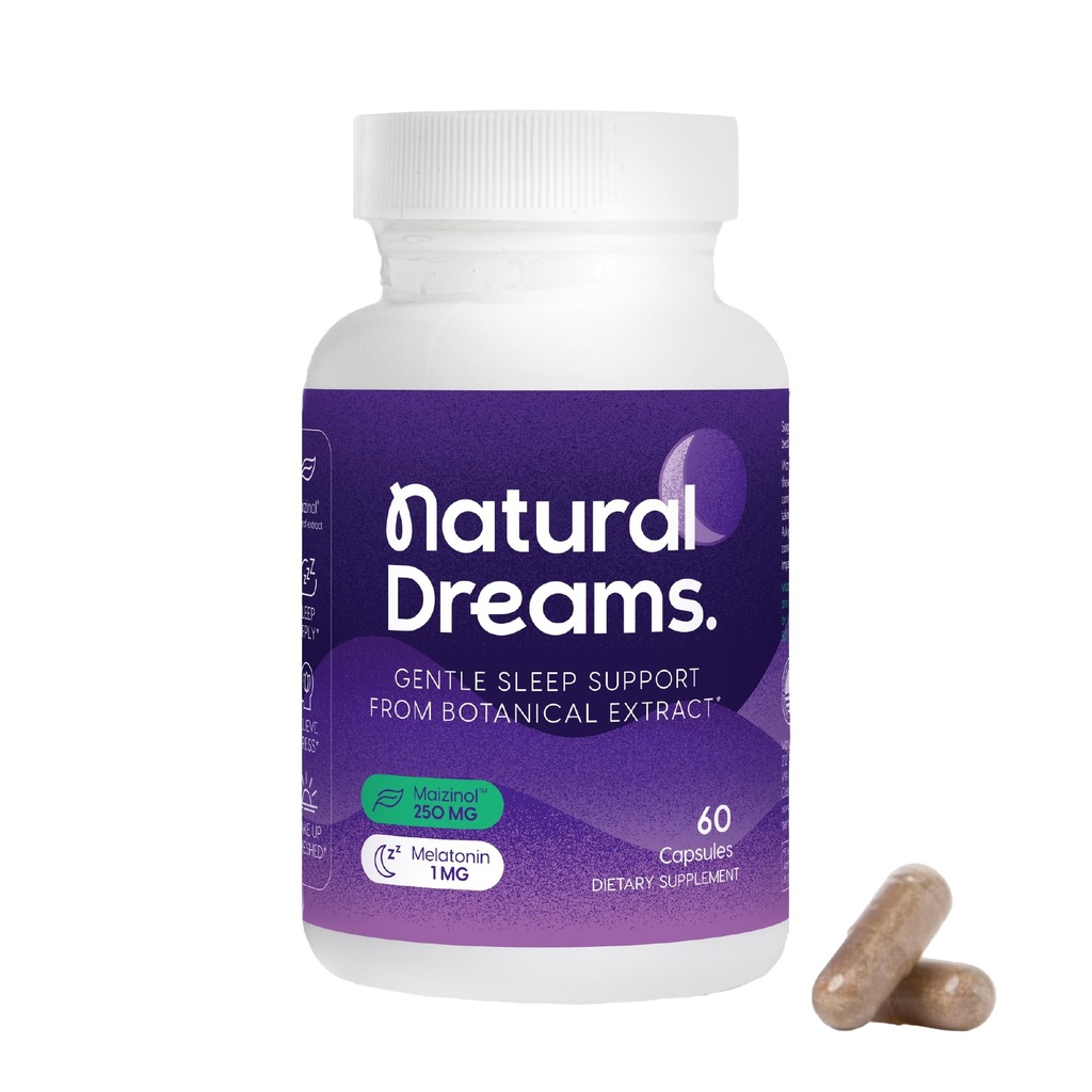 Universita 1 mg Melatonina, Naturalne sny, Botaniczne & Ziołowe składniki, Wsparcie jakości snu, Odśwież rano, 250mg Maizinol, Pomoc snu (60 Kapsułki, 30 Day Supply)