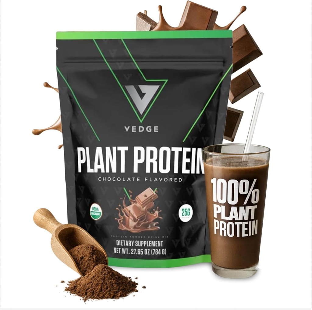 Vedge Vegan Protein Powder - Białko roślinne w proszku z grochem, dynia i słonecznik - USDA Organic, Amino Acids, Dairy Free, Gluten Free, Soy Free, Keto, Nie GMO, gładki tekstura - Czekolada - 20 Sługi