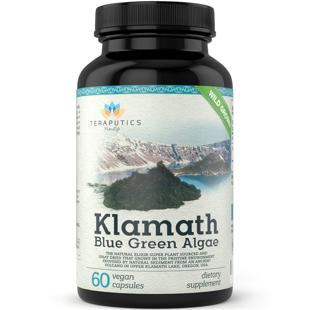 Premium Klamath Lake Blue Green Algae - bardziej potężne niż Spirulina i suplementy Chlorella 124; Pure Chlorophyll Rich SuperFood, Sourced from Organic Klamath Lake, 500mg, 60 Kapsułki wegetariańskie