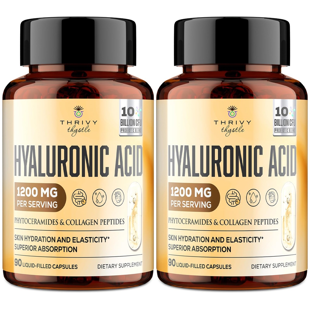 19- in-1 Kapsułki kwasu hialuronowego - kwas hilunarowy 1200 mg, z peptydami kolagenowymi, witaminą C, fitoceramidami - dla skóry, oczu, przewodu pokarmowego, wsparcia kości (2 opakowania)
