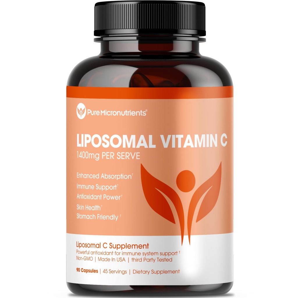 Czyste mikroelementy Czysta witamina liposomalna C - 1400mg na suplement serwowy - 90 kapsułek - Wysoka absorpcja VIT C Askorbic Acid Pills