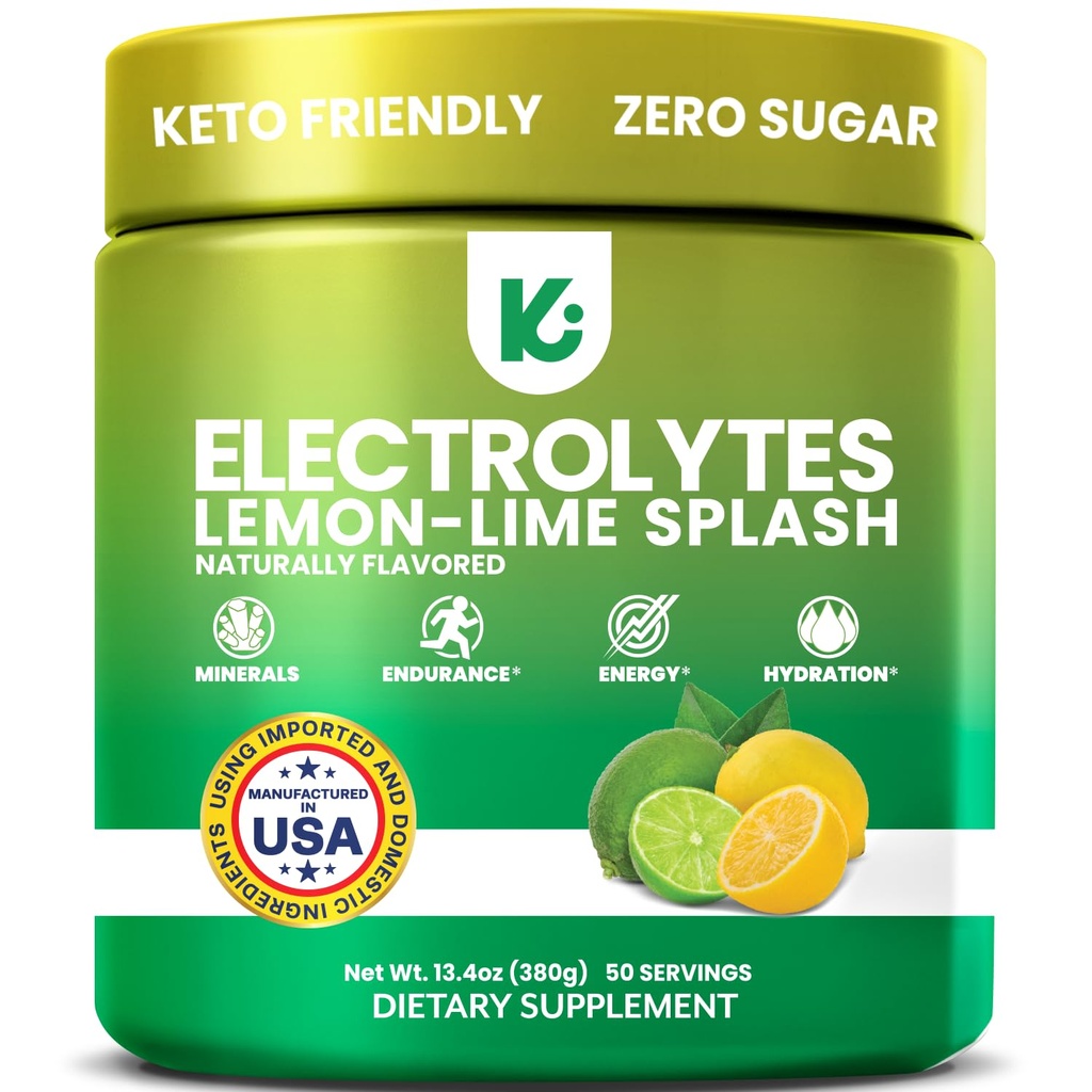 Keppi Electrolytes Powder - Lemon Lime Flavor 50 Służenie - Nie Sugar Hydration Supplement z potasu, Magnezu, Sodu - Keto, Wegan, Przyjazny do montażu, Zero Calorie Electrolyte Drink