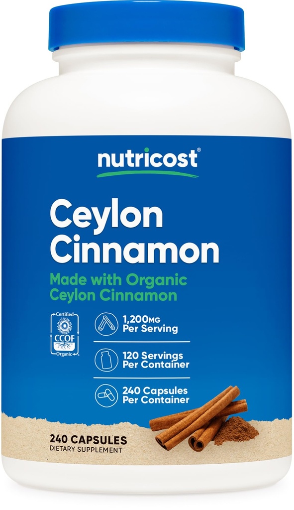Nutricost Cinnamon kapsułki (240 kapsułek) 1200mg na jedną porcję - bez glutenu