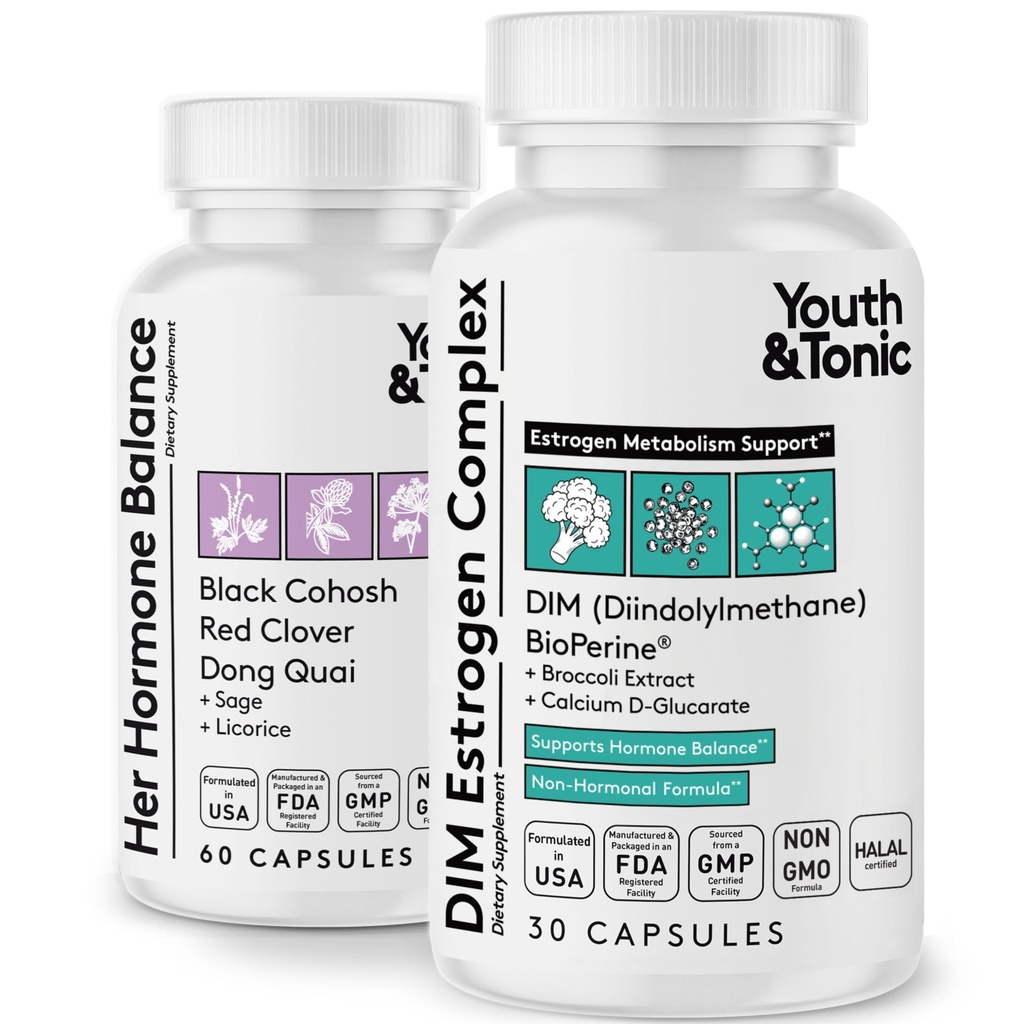 Młodzież & Menopauza toniczna & Wsparcie PMS dla kobiet poprzez zrównoważony metabolizm estrogenów - 90 Pigułek z DIM Black Cohosh Red Clover Dong Quai Soy Isoflavones