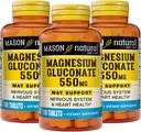 Mason Naturalny Glukonian magnezu 550 mg, 300 Day Supply for Normal Healthy Heart and Nerwowy System Support, 100 Tabletki (Opakowanie po 3)