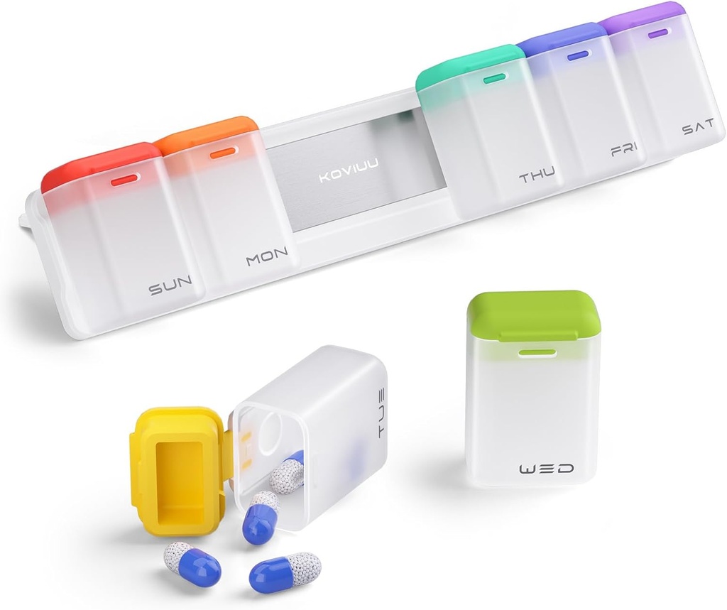 Tygodnik Pill Organizer Magnetic, Odkurzalny Pill Box 7 Dzień 1 Czas na dobę, Duży Pill Case Travel, Tydzień raz dziennie Dispenser Medicine Container Holder do suplementu Witamina, Biały