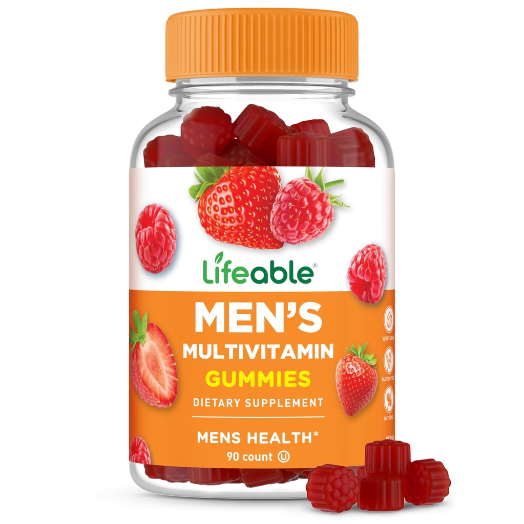 Lifeable Multivitamine for Men Gummies Xi124; VIT A, C, D, E, B1, B2, Niacin, B5, B6, Folate, B12, Biotin, Jod, Cynk, Chrom, Ginseng, Lycopene, Inositol Xi124; Mens Multivitamins Gummies Xi124; 90 Gummies