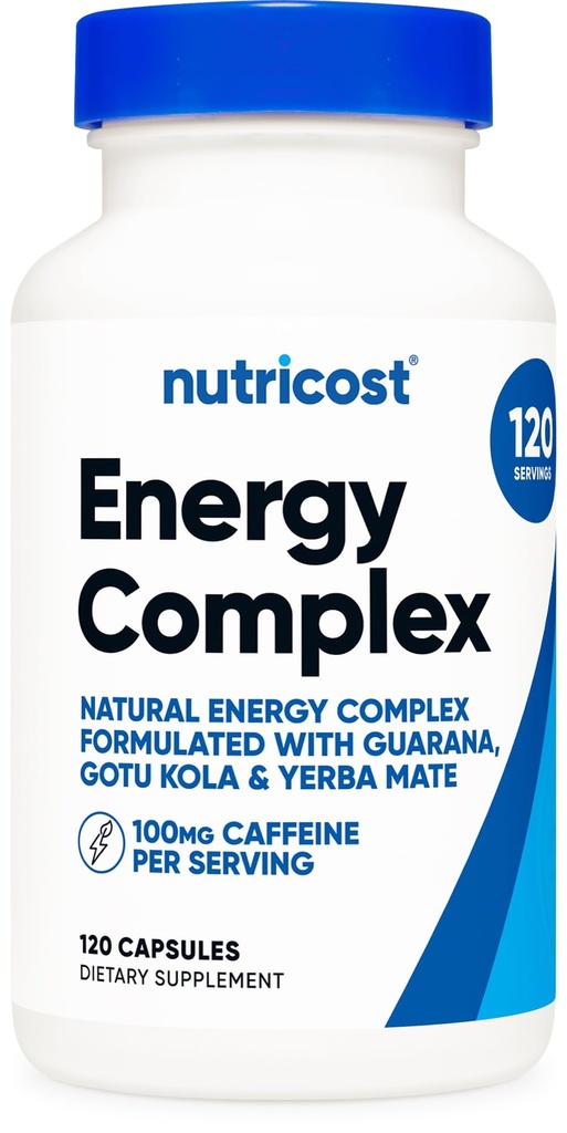 Nutricost Natural Energy Pills Complex 120 kapsułki, 100mg kofeina - Gluten Free - Non-GMO