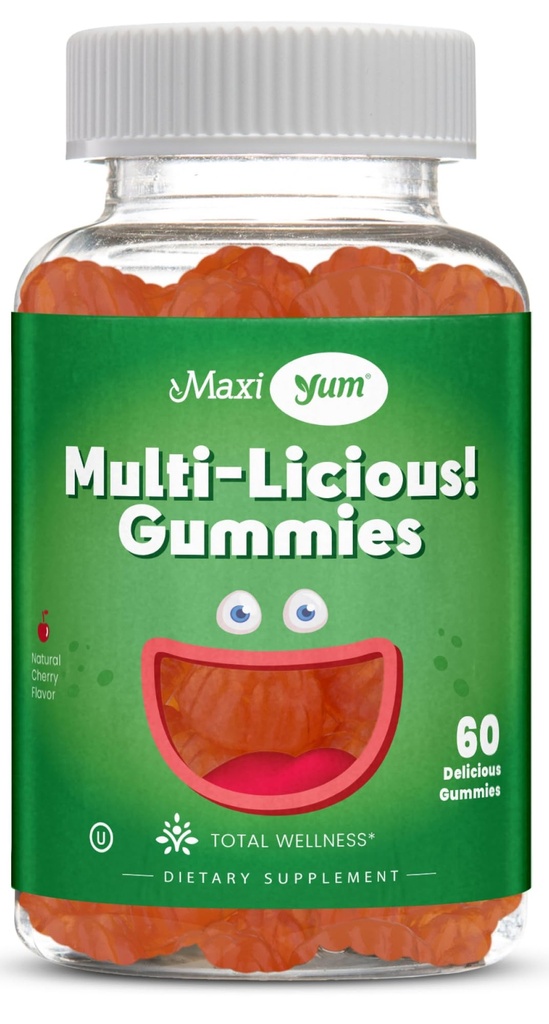 Maxi Health Multivitamin Gummies Witaminy dla dorosłych i dzieci - Guma wielowarstwowa wiśniowa - 60 Gumminek witaminowych dla kobiet i mężczyzn - Daily Multi Witamina Womens & Mens Multivitamins Gummies