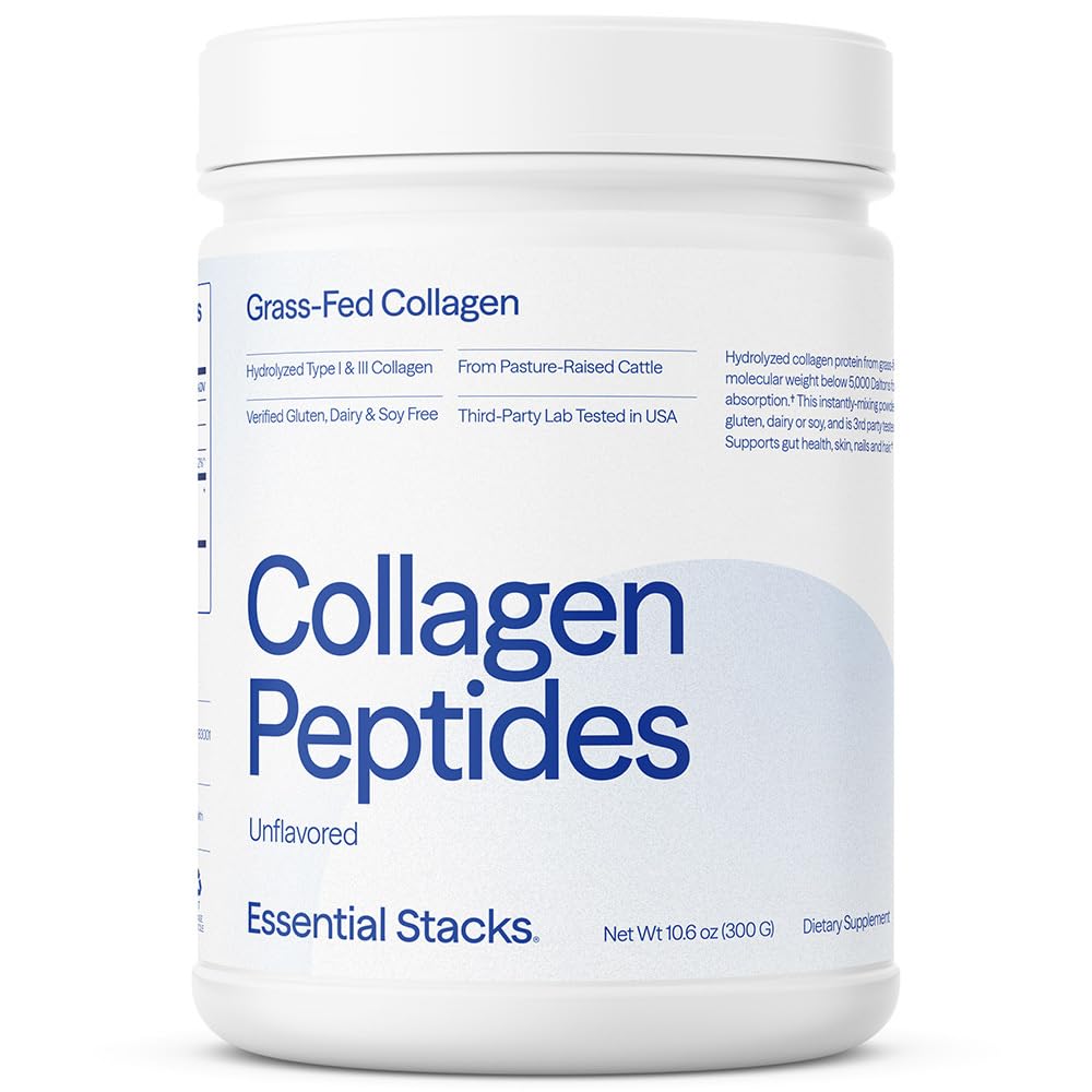 Esential Stacks Collagen Peptydes Powder (z trawy karmione bydło amerykańskie) - Gluten, Dairy & Soy Free - Unflavored Zhydrolizowany suplement koligenowy (10.6 oz)