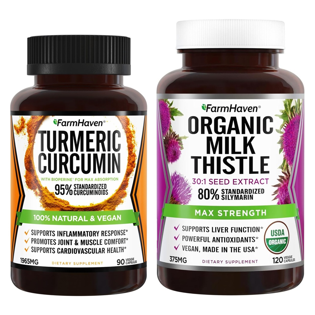 FarmHaven Milk Thistle 120 Kapsułki i kurkumina kurkuminowa 90 Kapsułki