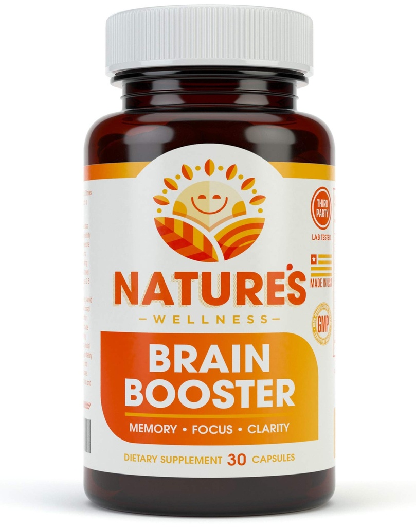 Natury Wellness mózg booster 124; Natural Cognitive Enhancer dla zwiększonej ostrości, pamięci i psychicznej klarowności 124; Nootropics Brain Supplement Supplement Amend124; DMAE, Rhodiola Rosea Extract, Bacopa Monnieri, Ginkgo Biloba
