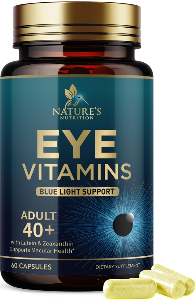 Suplement do oczu Witaminy - Zaawansowana Witamina do pielęgnacji oczu z Luteiną, Cynk, Witaminy C, E, Zeaksantyna i Minerały - Vision Multivitamine for Placular Health & Suchy Oczy, Wegan, Butelkowane w USA - 60 Kapsułki