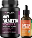 HAVASU NUTRITION USDA Organic Pumpkin Seed Oil Drops (60 Słupki) & Piła Palmetto dla kobiet Hair Complex (30 Słupki)