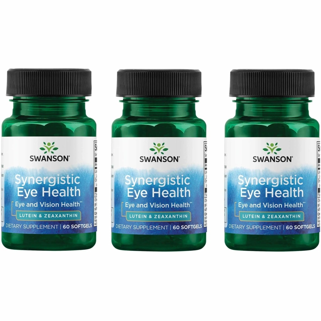 Swanson Lutein & Zeaksantyna Synergistic Eye Health Vision Retina Macula Supplement (Lutein 20 mg & OmniXan Zeaksantyna 2 mg) 60 Sgels Softgels (3 opakowania)